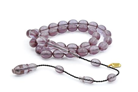 Hakkı Usta İmzalı Beyzi Kesim Açık Mor Sıkma Kehribar Tesbih