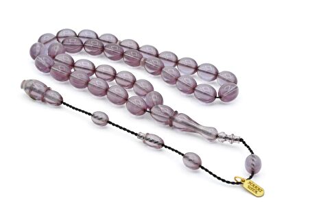 Hakkı Usta İmzalı Beyzi Kesim Açık Mor Sıkma Kehribar Tesbih