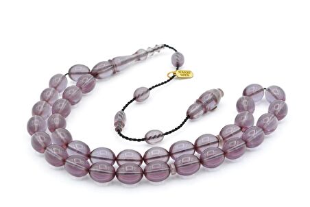 Hakkı Usta İmzalı Beyzi Kesim Açık Mor Sıkma Kehribar Tesbih