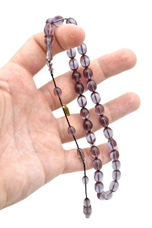 Hakkı Usta İmzalı Beyzi Kesim Açık Mor Sıkma Kehribar Tesbih