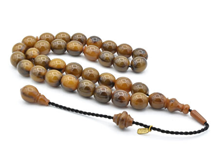 Hakkı Usta İmzalı İri Boy Beyzi Kesim Hareli Yeşil Sıkma Kehribar Tesbih 004