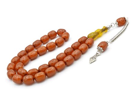 Tilki Kuyruğu Kamçılı Kapsül Kesim İmamesi Tıraşlı Koyu Turuncu Sıkma Kehribar Tesbih