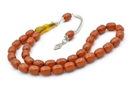 Tilki Kuyruğu Kamçılı Kapsül Kesim İmamesi Tıraşlı Koyu Turuncu Sıkma Kehribar Tesbih