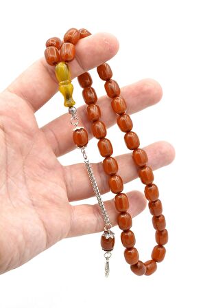 Tilki Kuyruğu Kamçılı Kapsül Kesim İmamesi Tıraşlı Koyu Turuncu Sıkma Kehribar Tesbih