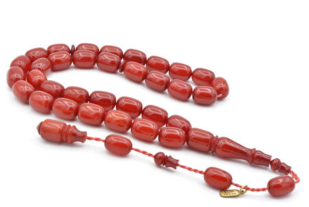 Hakkı Usta İmzalı Kapsül Kesim Zar Rengi Sıkma Kehribar Tesbih 002