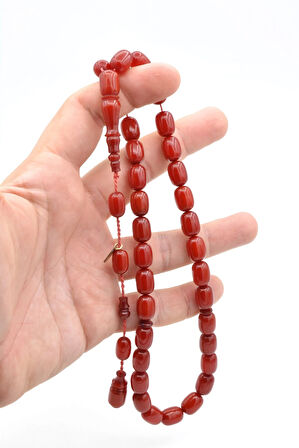 Hakkı Usta İmzalı Kapsül Kesim Zar Rengi Sıkma Kehribar Tesbih 002