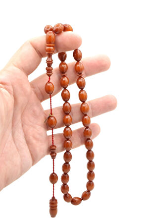 Hakkı Usta Imzalı Beyzi Kesim Zar Rengi Sıkma Kehribar Tesbih 002