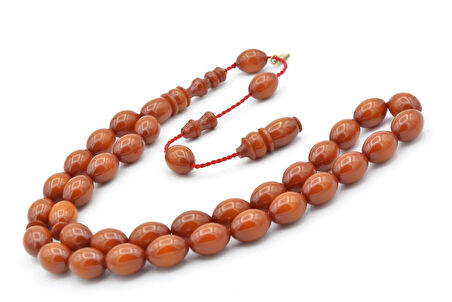 Hakkı Usta Imzalı Beyzi Kesim Zar Rengi Sıkma Kehribar Tesbih 002