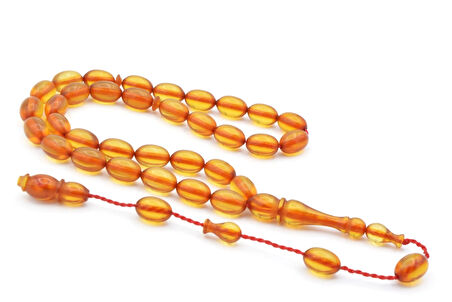 Hakkı Usta İmzalı Beyzi Kesim Şeffaf Bej Sıkma Kehribar Tesbih Bilek Boy