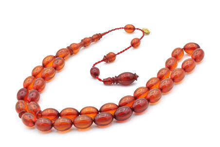 Hakkı Usta İmzalı Beyzi Kesim Sarı Sıkma Kehribar Tesbih Bilek Boy