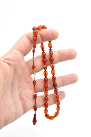 Hakkı Usta İmzalı Beyzi Kesim Sarı Sıkma Kehribar Tesbih Bilek Boy