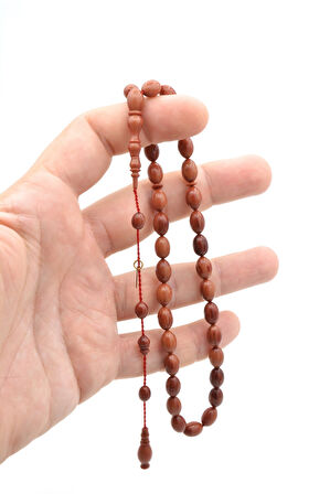 Hakkı Usta İmzalı Beyzi Kesim Hareli Turuncu Sıkma Kehribar Tesbih Bilek Boy