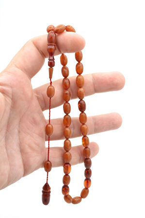 Hakkı Usta İmzalı Kapsül Kesim Hareli Sarı Sıkma Kehribar Tesbih