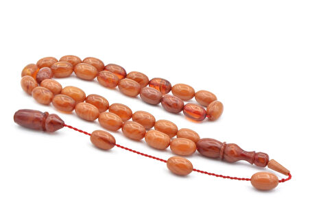 Hakkı Usta İmzalı Kapsül Kesim Hareli Sarı Sıkma Kehribar Tesbih