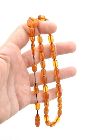 Hakkı Usta İmzalı Kapsül Kesim Hareli Bej Sıkma Kehribar Tesbih