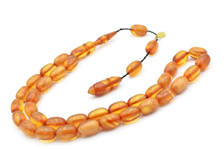 Hakkı Usta İmzalı Kapsül Kesim Hareli Bej Sıkma Kehribar Tesbih