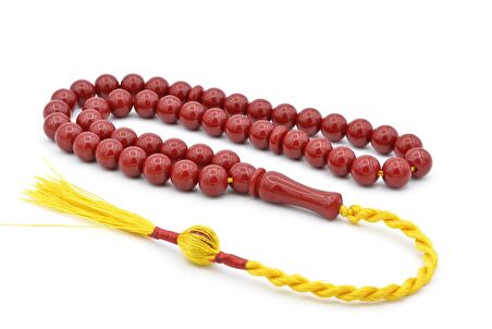 Usta İşi Sistemli Küre Kesim 45 lik Koyu Kırmızı Sıkma Kehribar Tesbih 