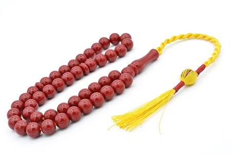 Usta İşi Sistemli Küre Kesim 45 lik Koyu Kırmızı Sıkma Kehribar Tesbih 