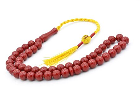 Usta İşi Sistemli Küre Kesim 45 lik Koyu Kırmızı Sıkma Kehribar Tesbih 