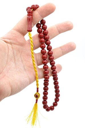 Usta İşi Sistemli Küre Kesim 45 lik Koyu Kırmızı Sıkma Kehribar Tesbih 