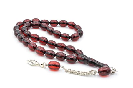 Tilki Kuyruğu Kamçılı Tombul Beyzi Kesim Kırmızı Sıkma Kehribar Tesbih