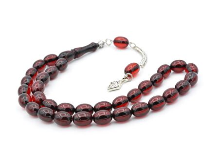 Tilki Kuyruğu Kamçılı Tombul Beyzi Kesim Kırmızı Sıkma Kehribar Tesbih