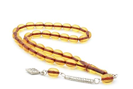 Tilki Kuyruğu Kamçılı Tombul Beyzi Kesim Bordo Sarı Sıkma Kehribar Tesbih