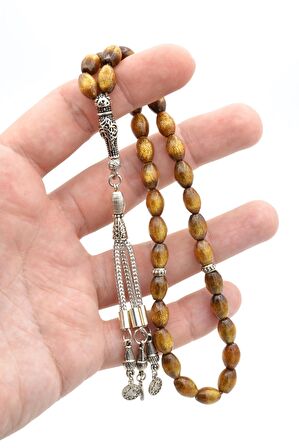 Gümüş Kaplama Püsküllü Arpa Kesim Altın Mercan Tesbih