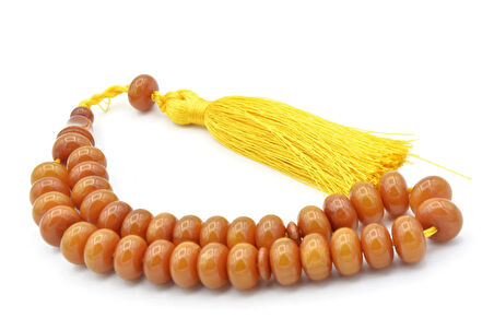 Zeyn Usta İşi Basık Model Hareli Sarı Katalin Tesbih 002