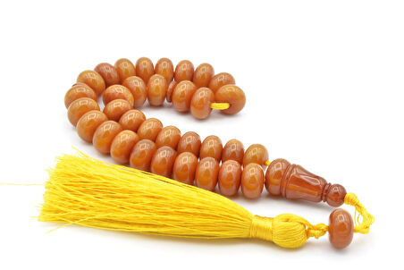 Zeyn Usta İşi Basık Model Hareli Sarı Katalin Tesbih 002