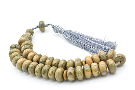 Zeyn Usta İşi Basık Model Koyu Gri Beyaz Katalin Tesbih 010