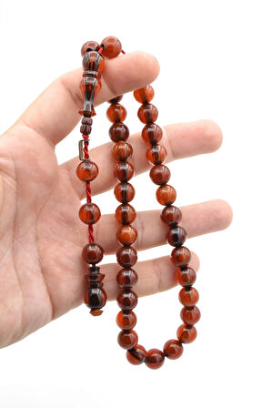 Dabbas Usta İmzalı Küre Kesim Hareli Turuncu Sıkma Kehribar Tesbih 001