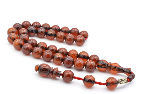 Dabbas Usta İmzalı Küre Kesim Hareli Turuncu Sıkma Kehribar Tesbih 001