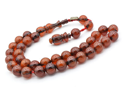 Dabbas Usta İmzalı Küre Kesim Hareli Turuncu Sıkma Kehribar Tesbih 001