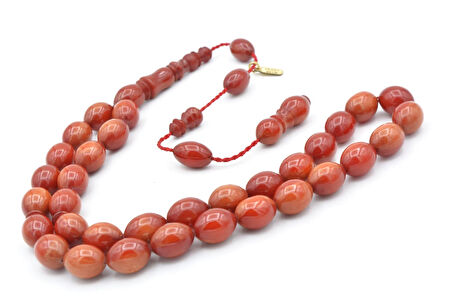 Hakkı Usta İmzalı Beyzi Kesim Hareli Turuncu Katalin Tesbih 