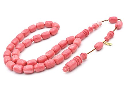 Hakkı Usta İmzalı Kapsül Kesim Hareli Pembe Katalin Tesbih 