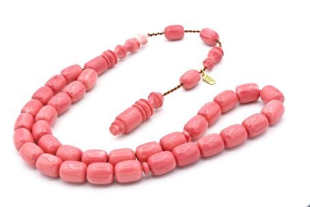 Hakkı Usta İmzalı Kapsül Kesim Hareli Pembe Katalin Tesbih 