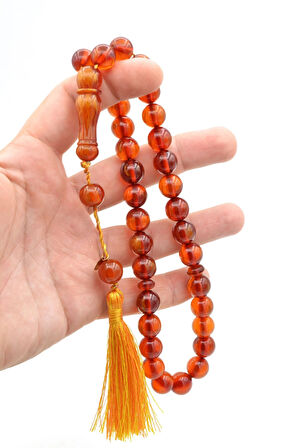 Hakkı Usta İmzalı Saçaklı Sistemli Turuncu Sıkma Kehribar Tesbih