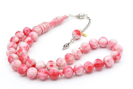 Hakkı Usta İmzalı Kamçılı Küre Kesim Pembe Çekoslavak Katalin Tesbih 