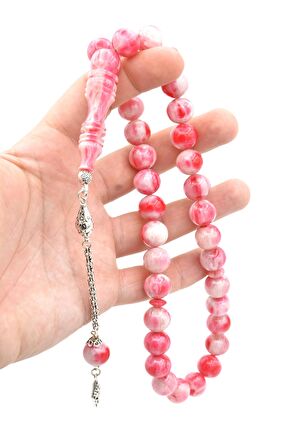 Hakkı Usta İmzalı Kamçılı Küre Kesim Pembe Çekoslavak Katalin Tesbih 