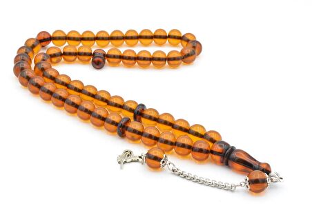 Gümüş Kaplama Kamçılı Basık Model 51 lik Sıkma Kehribar Tesbih