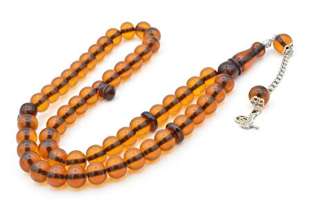 Gümüş Kaplama Kamçılı Basık Model 51 lik Sıkma Kehribar Tesbih