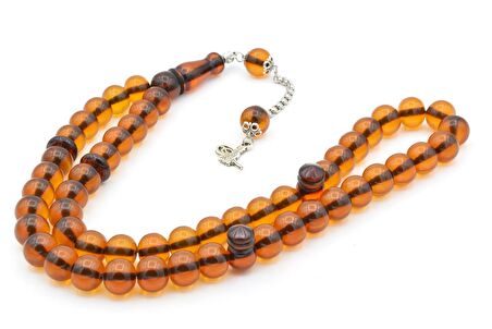 Gümüş Kaplama Kamçılı Basık Model 51 lik Sıkma Kehribar Tesbih