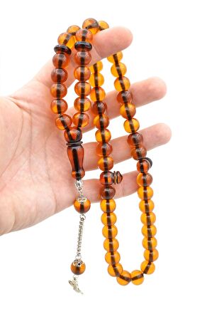 Gümüş Kaplama Kamçılı Basık Model 51 lik Sıkma Kehribar Tesbih