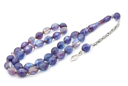 Gümüş Kaplama Kamçılı Colorist Sedefli Sıkma Kehribar Tesbih 002