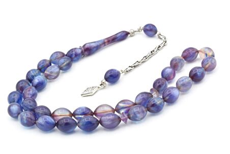 Gümüş Kaplama Kamçılı Colorist Sedefli Sıkma Kehribar Tesbih 002