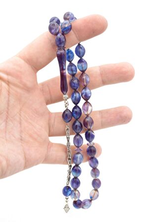 Gümüş Kaplama Kamçılı Colorist Sedefli Sıkma Kehribar Tesbih 002