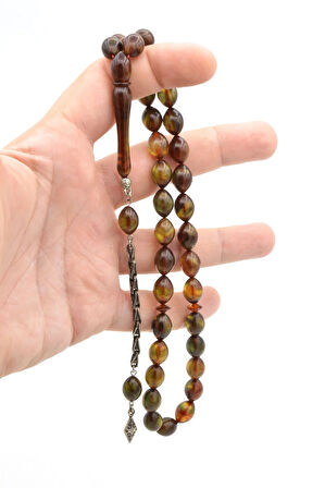 Gümüş Kaplama Kamçılı Colorist Sedefli Sıkma Kehribar Tesbih 003