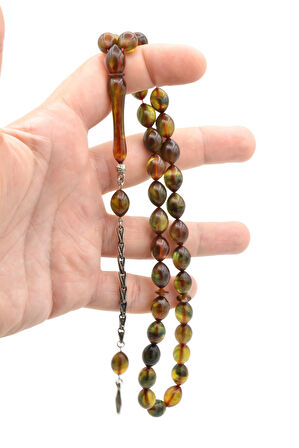 Gümüş Kaplama Kamçılı Colorist Sedefli Sıkma Kehribar Tesbih 004