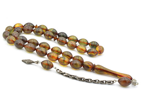 Gümüş Kaplama Kamçılı Colorist Sedefli Sıkma Kehribar Tesbih 004